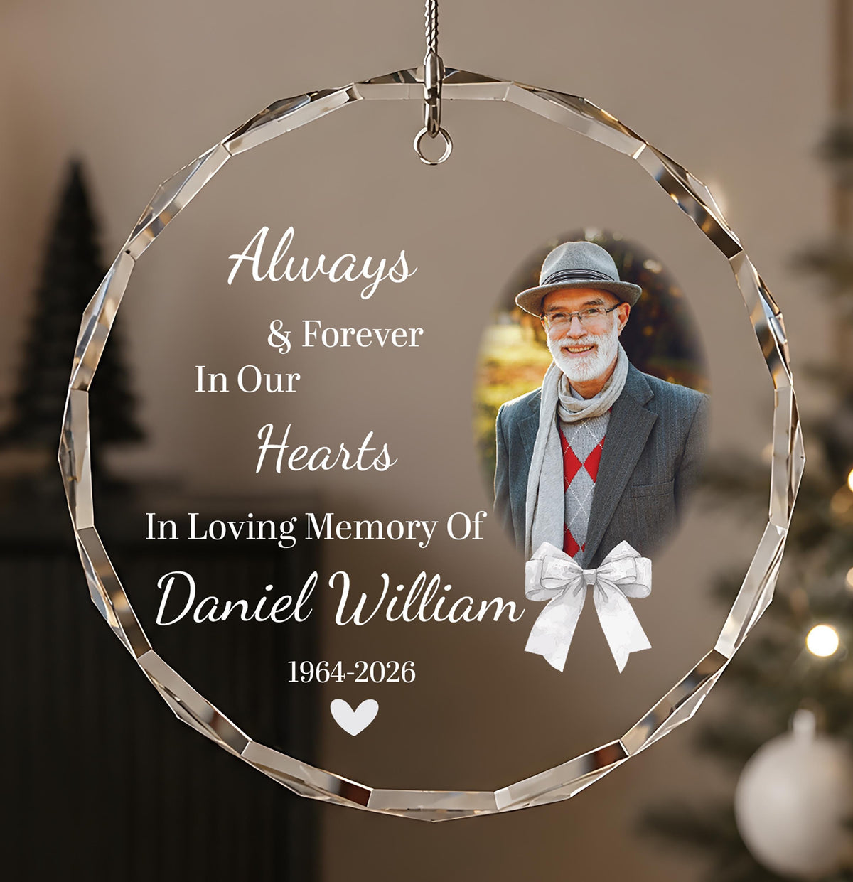 Custom Memorial Picture Round Glass Keepsake, Personalized Photo In Loving Memory Ornament