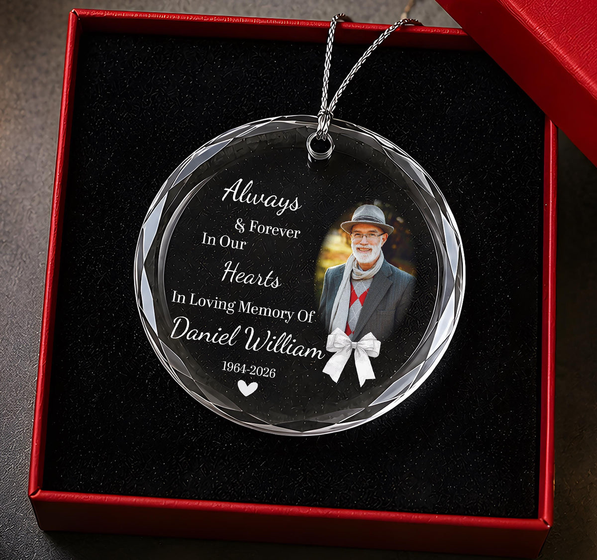 Custom Memorial Picture Round Glass Keepsake, Personalized Photo In Loving Memory Ornament