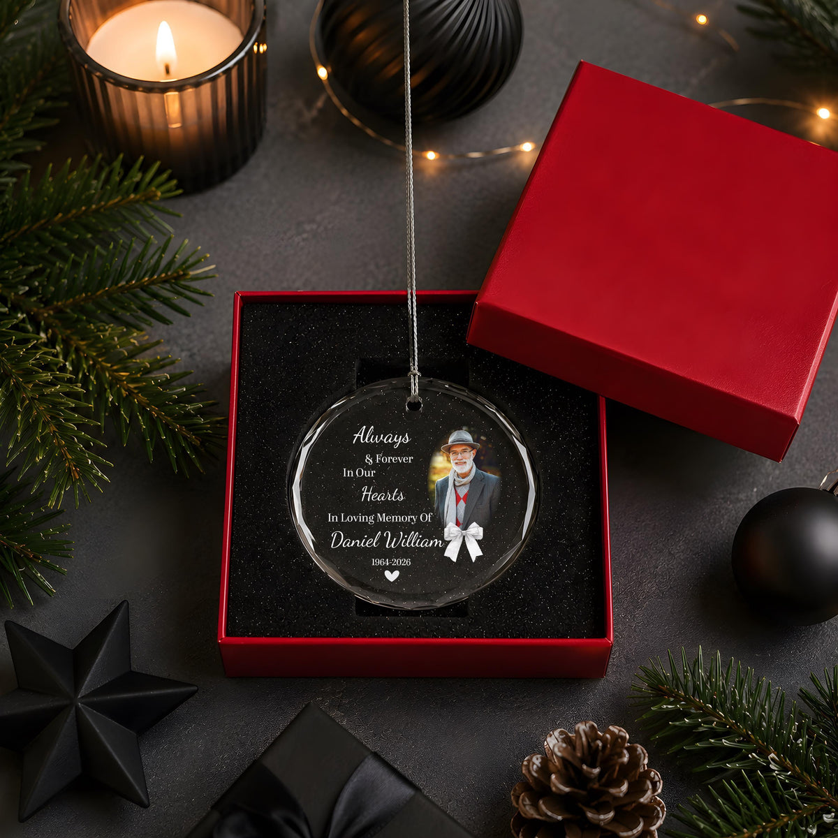 Custom Memorial Picture Round Glass Keepsake, Personalized Photo In Loving Memory Ornament