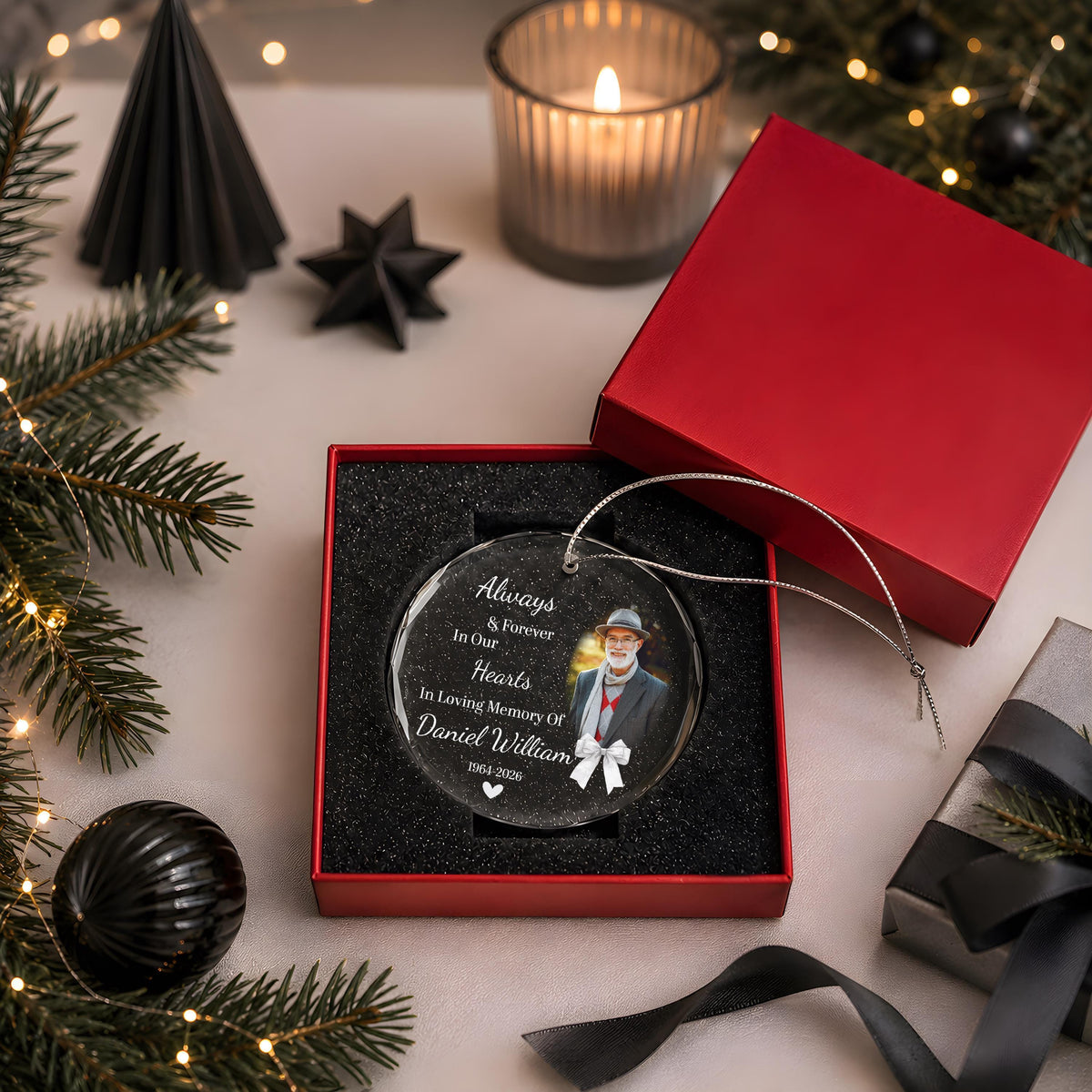 Custom Memorial Picture Round Glass Keepsake, Personalized Photo In Loving Memory Ornament