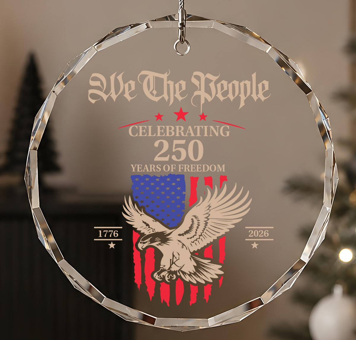 America 250th Anniversary Christmas Ornament, We The People Round Glass Keepsake
