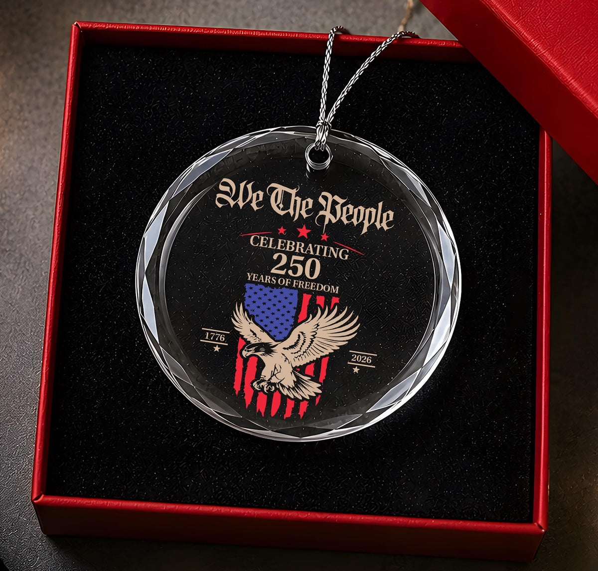 America 250th Anniversary Christmas Ornament, We The People Round Glass Keepsake