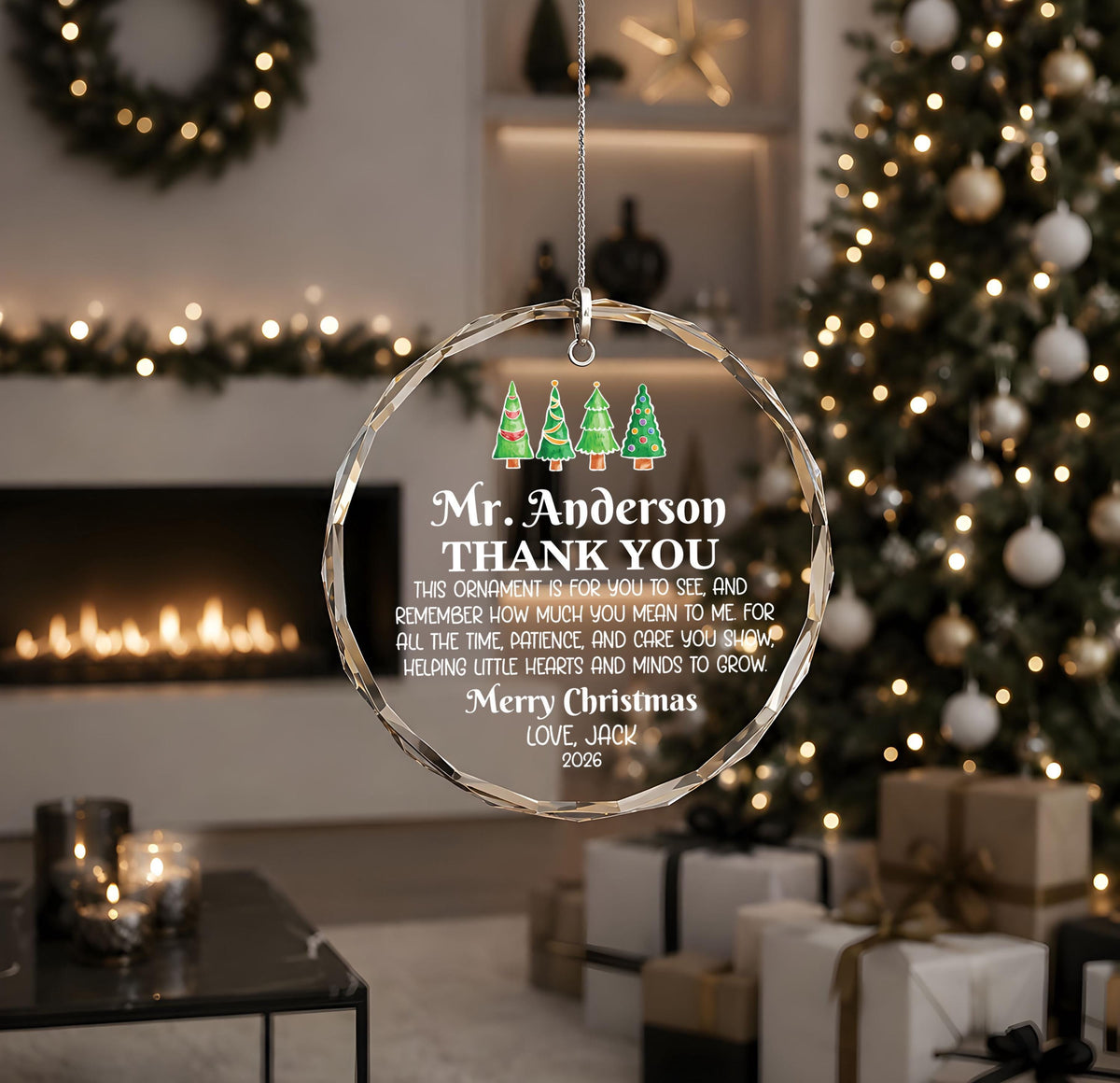 Personalized Teacher Christmas Glass Ornament, Sentimental Thank You Quote Holiday Keepsake
