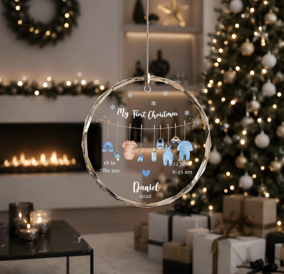 Personalized New Born Baby Birth Stats Ornament, Custom My First Christmas Glass Keepsake