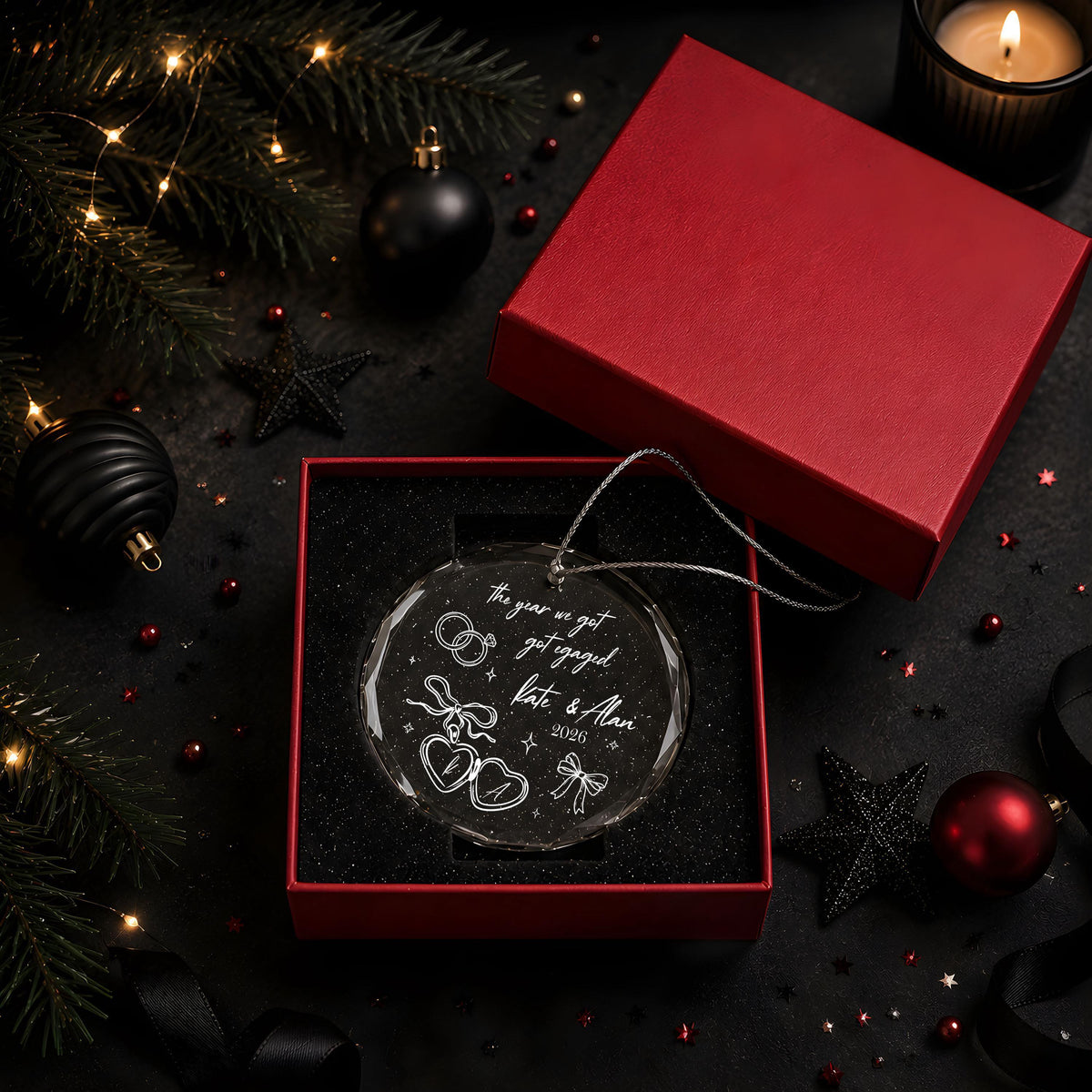 Personalized Aesthetic The Year We Got Engaged Ornament, Custom Engraved Engagement Keepsake