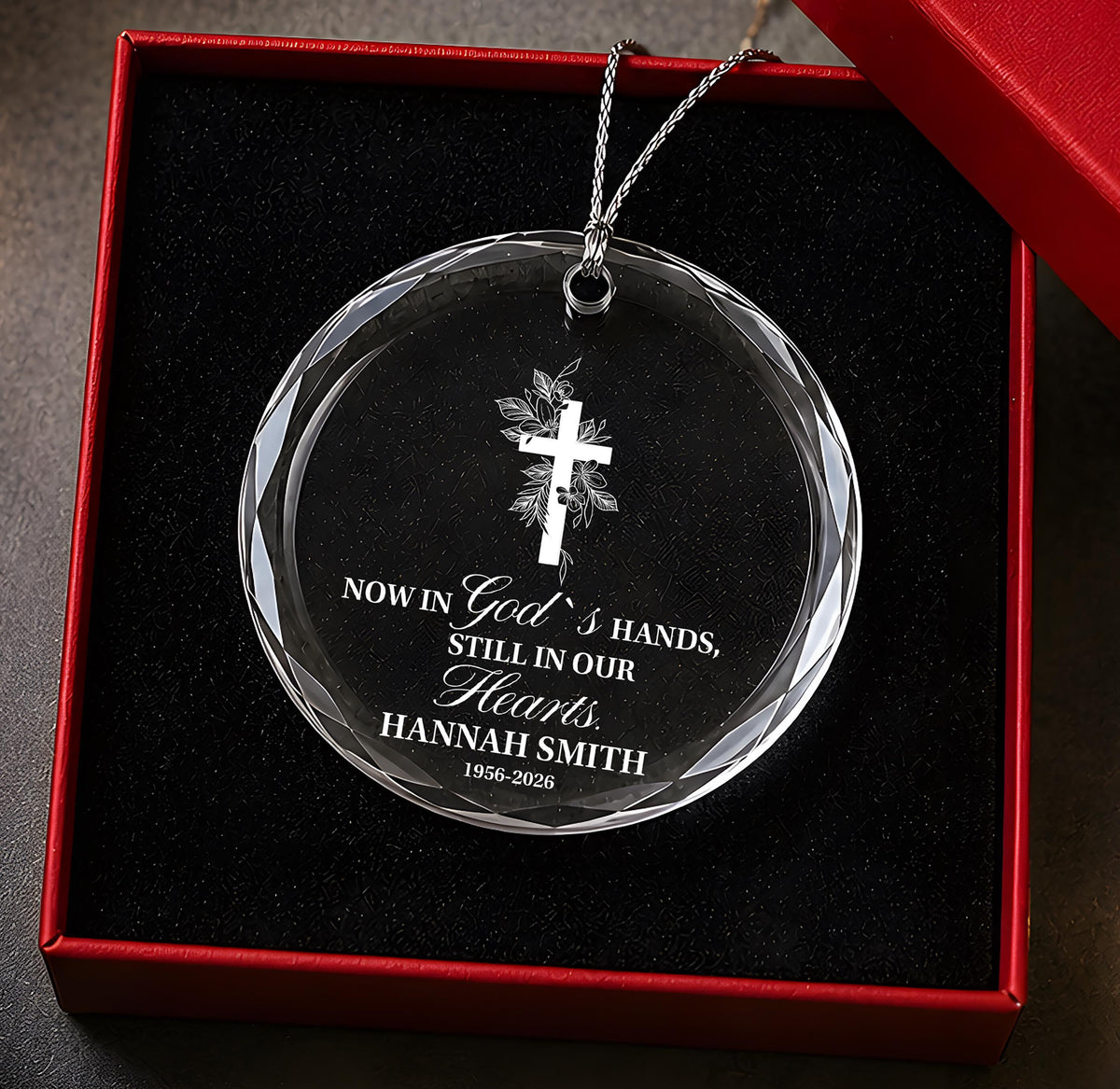 Personalized Christian Memorial Ornament, Still In Our Hearts Quote Remembrance Keepsake