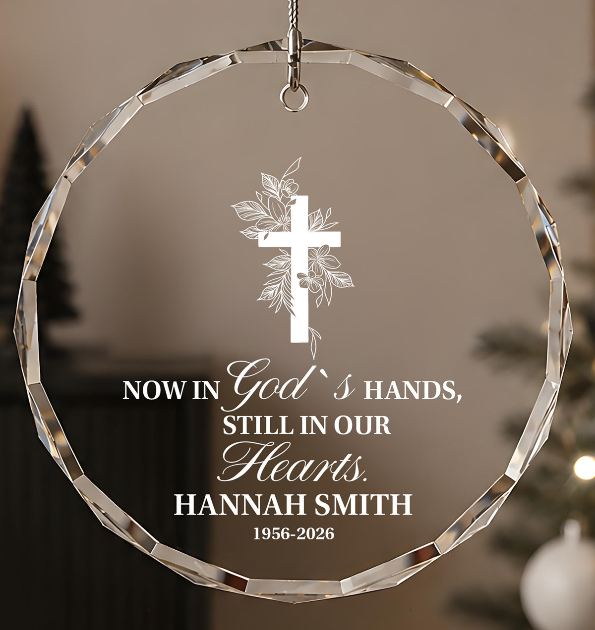 Personalized Christian Memorial Ornament, Still In Our Hearts Quote Remembrance Keepsake