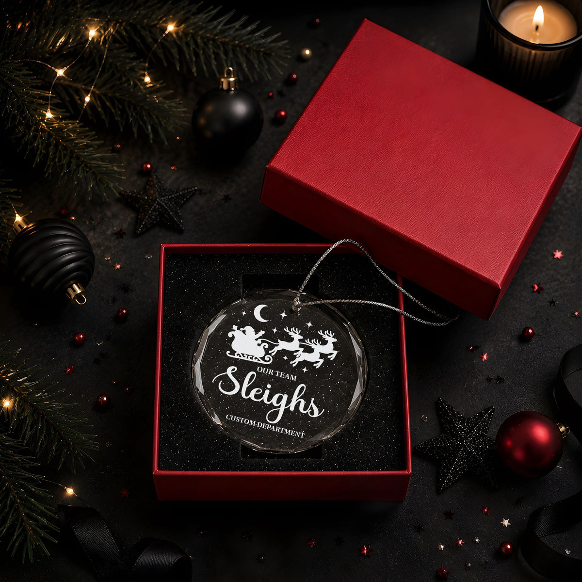 Custom Department Name Christmas Ornament, Personalized Our Team Sleights Glass Keepsake