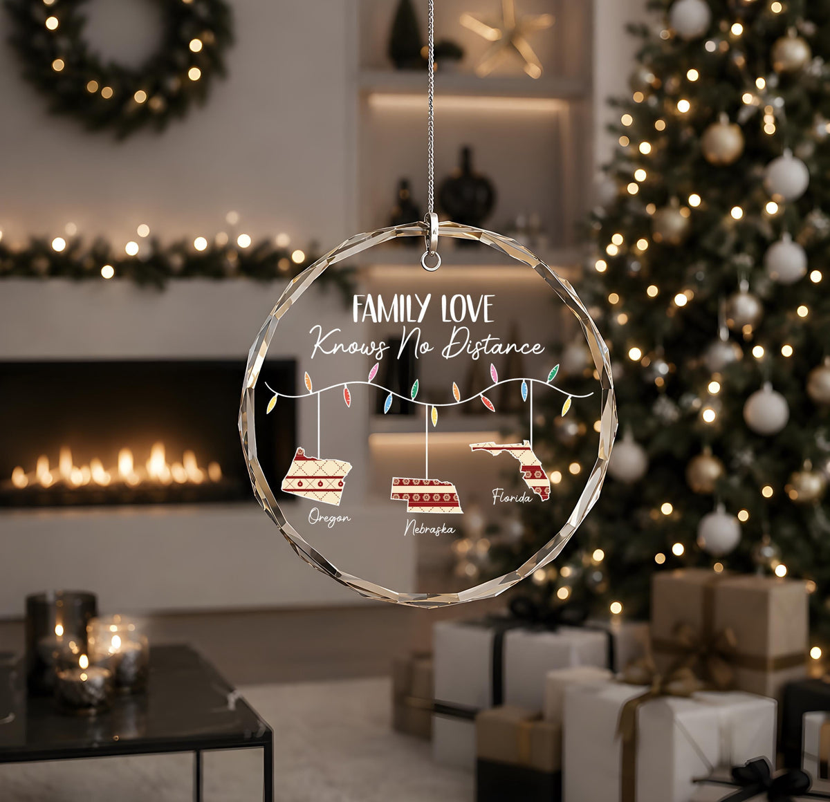 Personalized Family Love Knows No Distance Glass Ornament