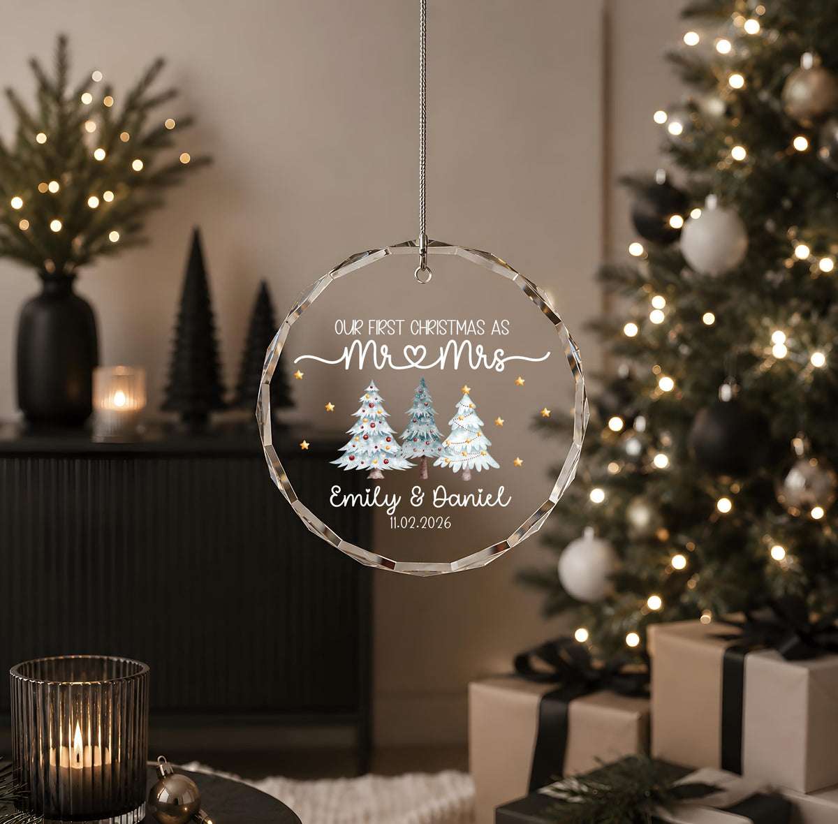 Personalized First Christmas Married Ornament, Custom Mr & Mrs Holiday Round Keepsake