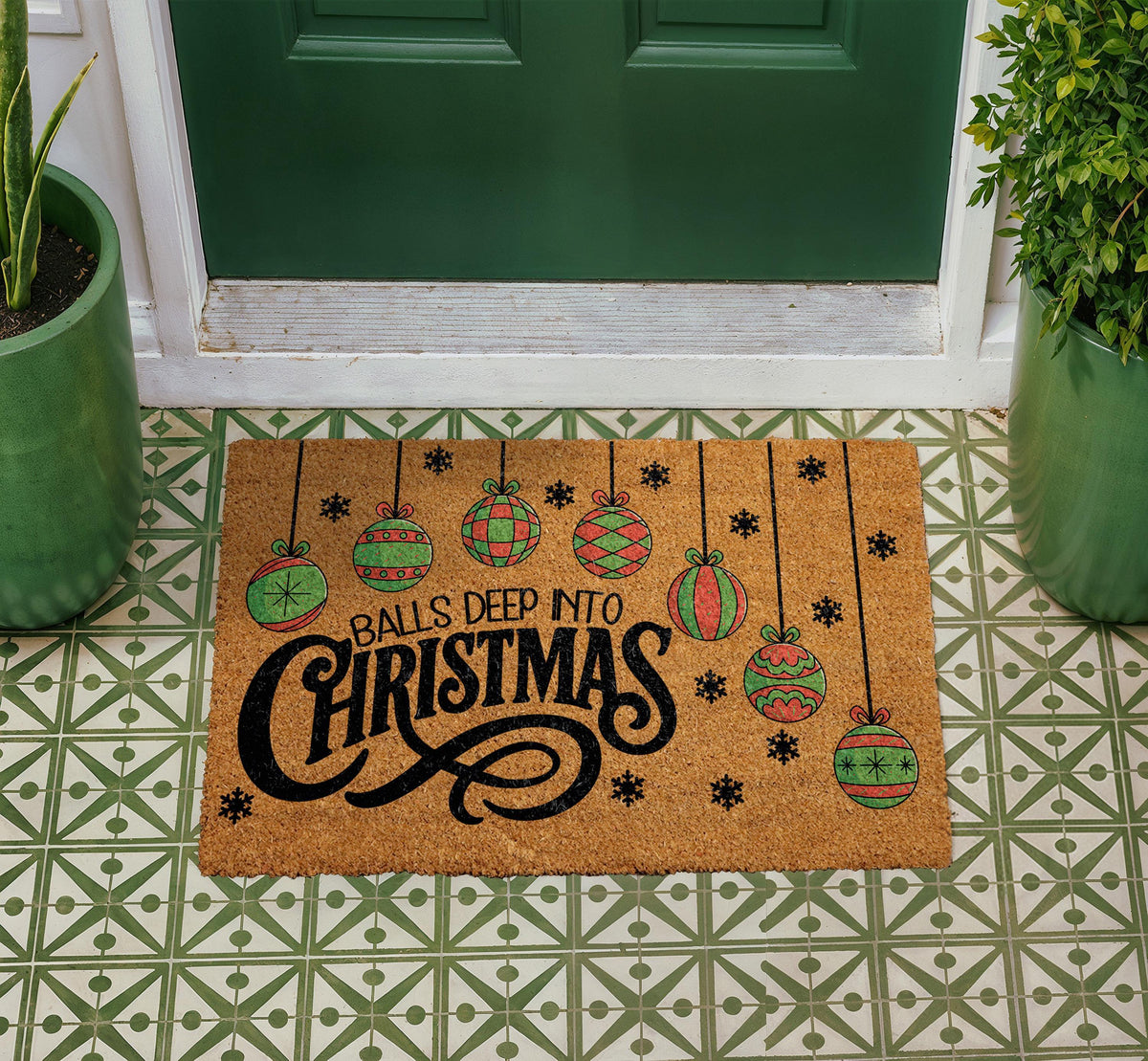 Balls Deep Into Christmas Doormat, Funny Christmas Welcome Mat, Humorous Holiday Front Porch Decor