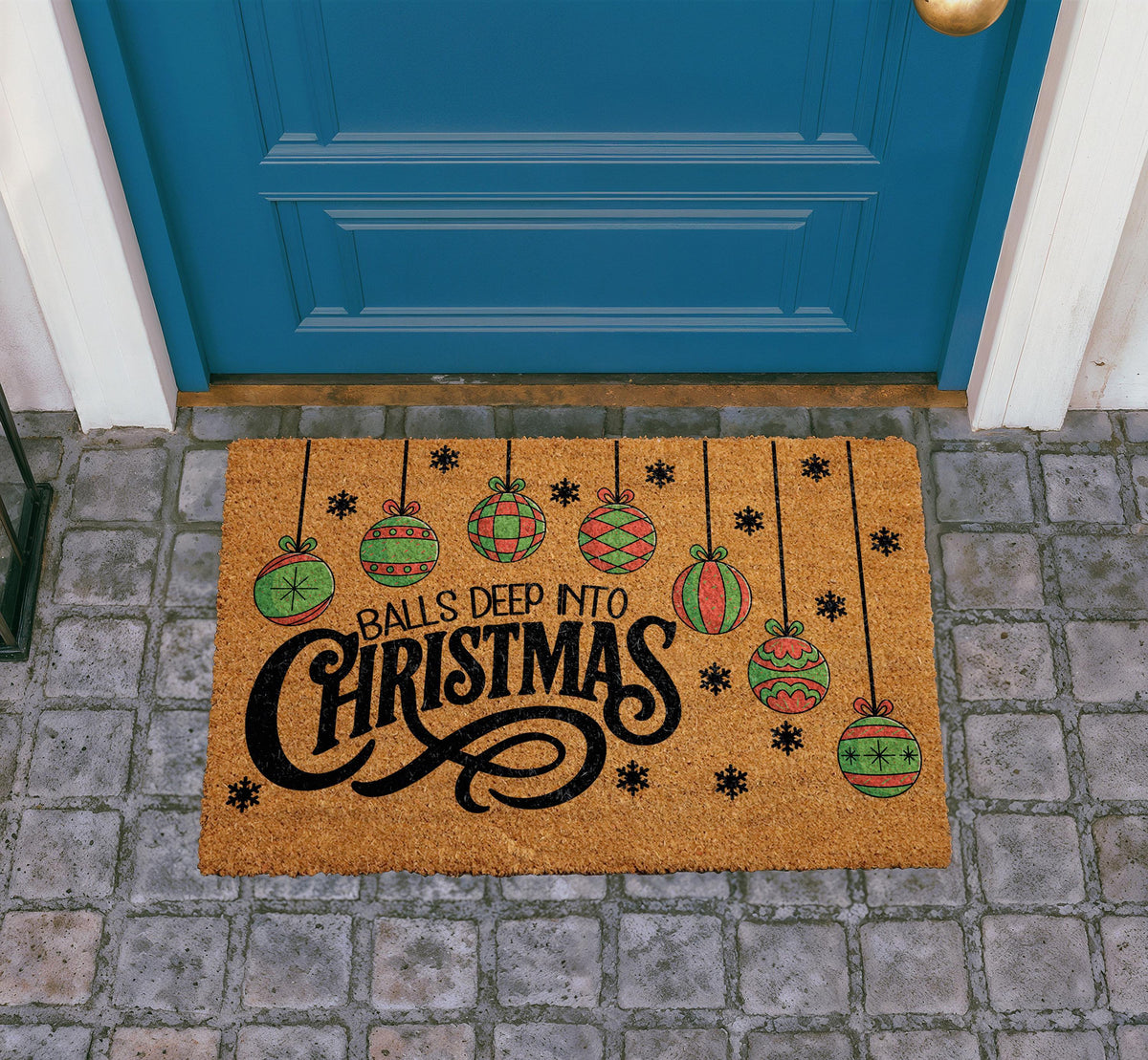 Balls Deep Into Christmas Doormat, Funny Christmas Welcome Mat, Humorous Holiday Front Porch Decor