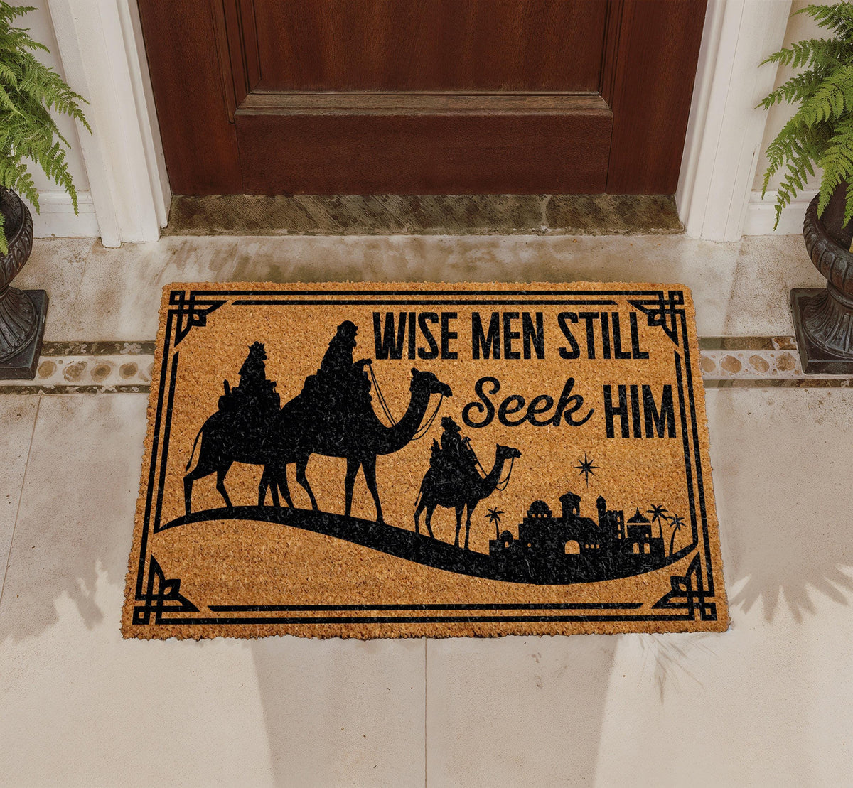 Christian Christmas Doormat, Wise Men Seek Him Welcome Mat, Nativity Porch Decor