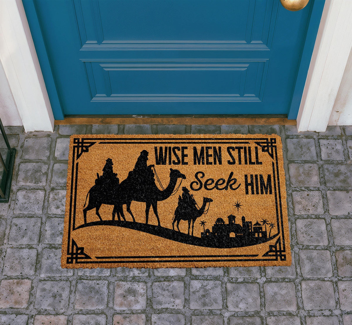 Christian Christmas Doormat, Wise Men Seek Him Welcome Mat, Nativity Porch Decor
