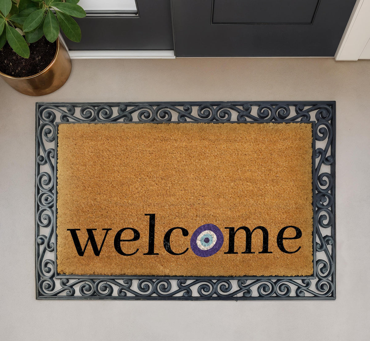 Evil Eye Welcome Doormat, Spiritual Home Entrance Decor, Good Luck Front Porch Rug