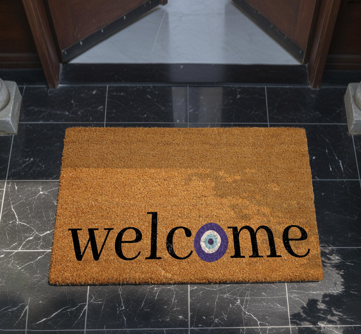 Evil Eye Welcome Doormat, Spiritual Home Entrance Decor, Good Luck Front Porch Rug