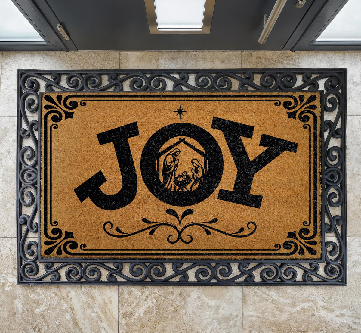 Christian Christmas Doormat, Nativity Scene Joy Welcome Mat