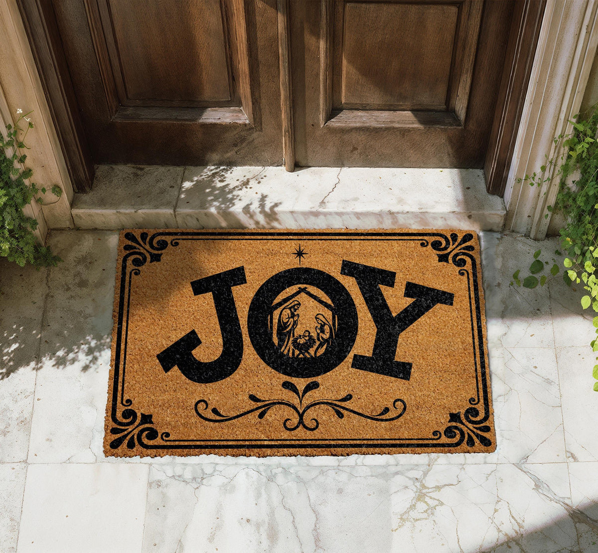 Christian Christmas Doormat, Nativity Scene Joy Welcome Mat