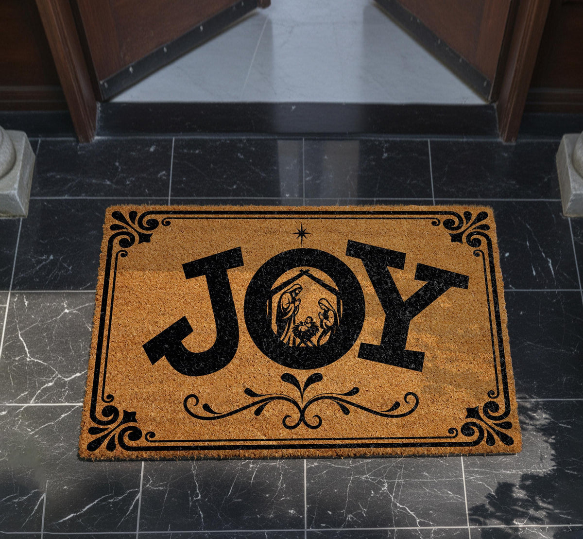 Christian Christmas Doormat, Nativity Scene Joy Welcome Mat