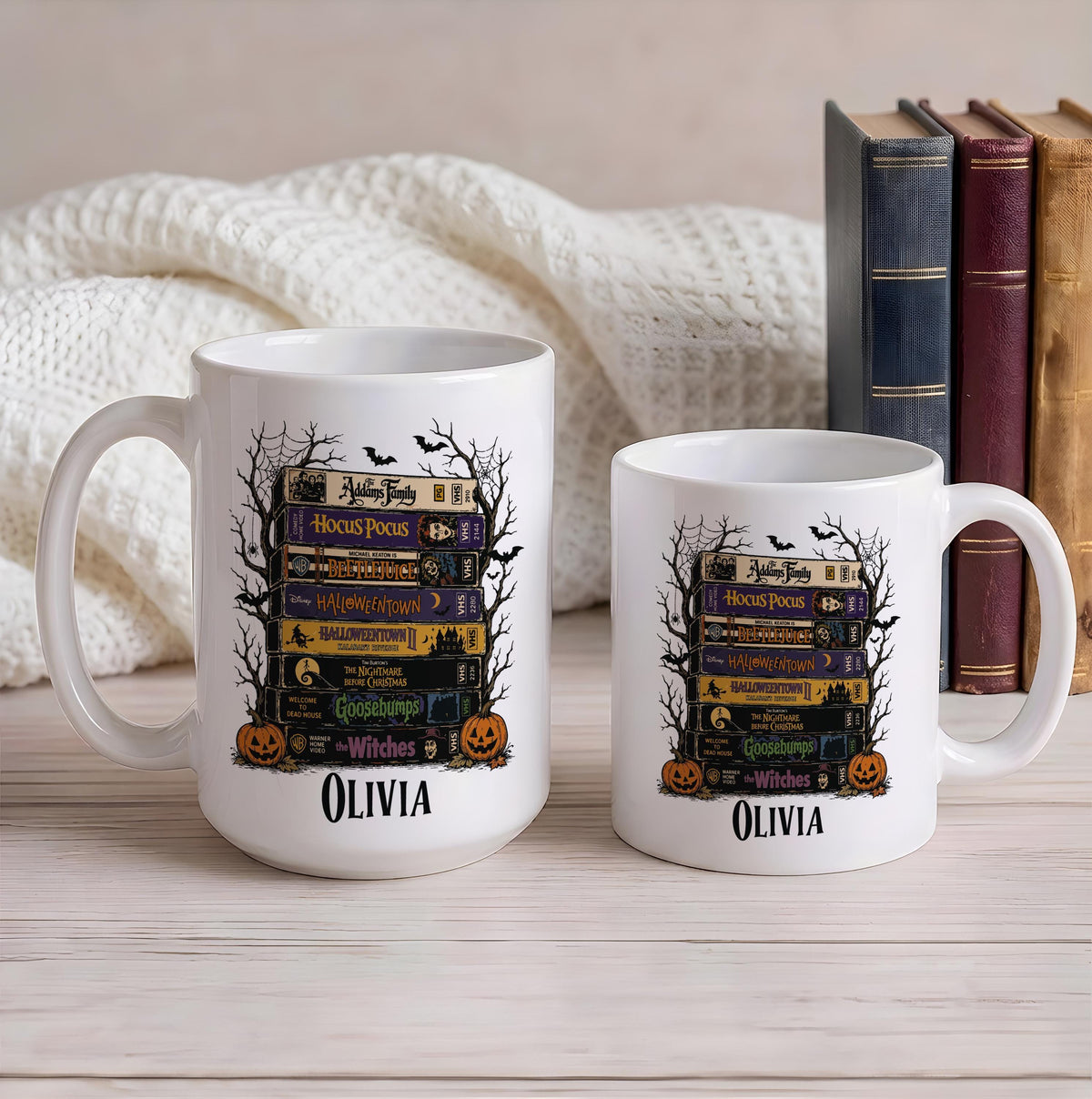 Custom Name Halloween VHS Tape Ceramic Cup, Personalized Horror Movie Coffee Mug