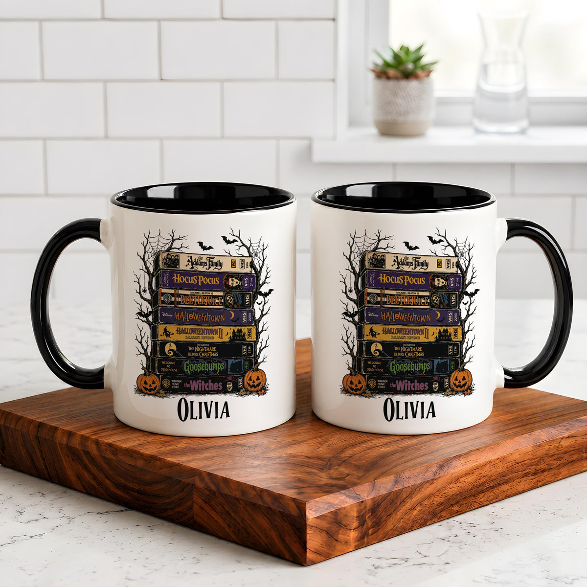 Custom Name Halloween VHS Tape Ceramic Cup, Personalized Horror Movie Coffee Mug
