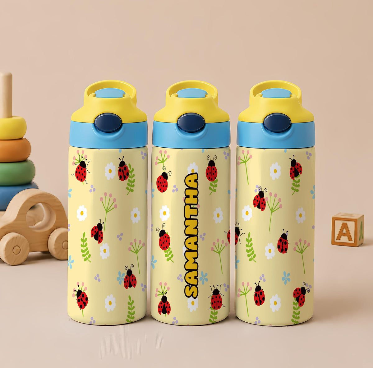 Personalized Kids Stainless Steel Tumbler, Custom Name Floral Water Bottle