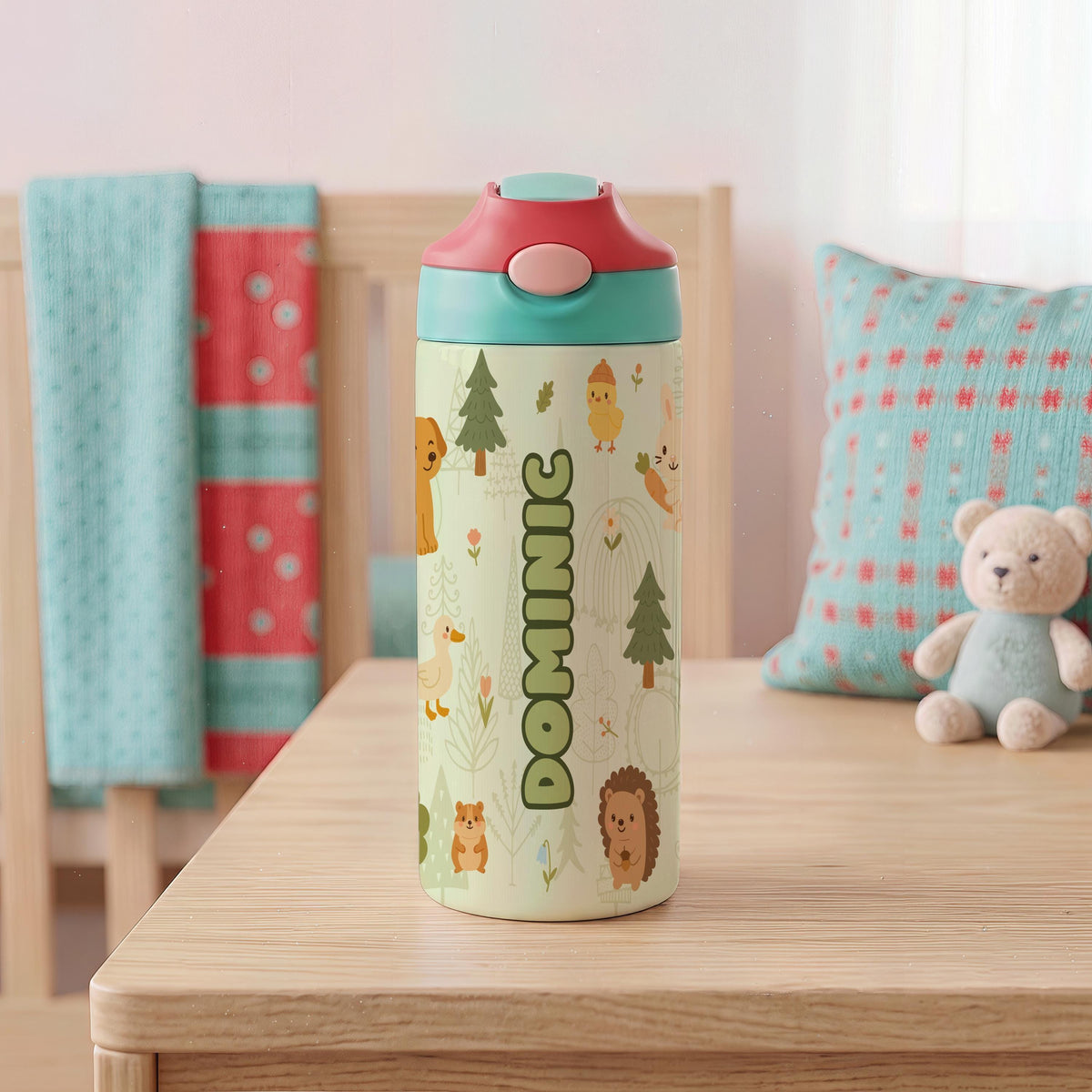 Personalized Kids Stainless Steel Tumbler, Custom Name Floral Water Bottle