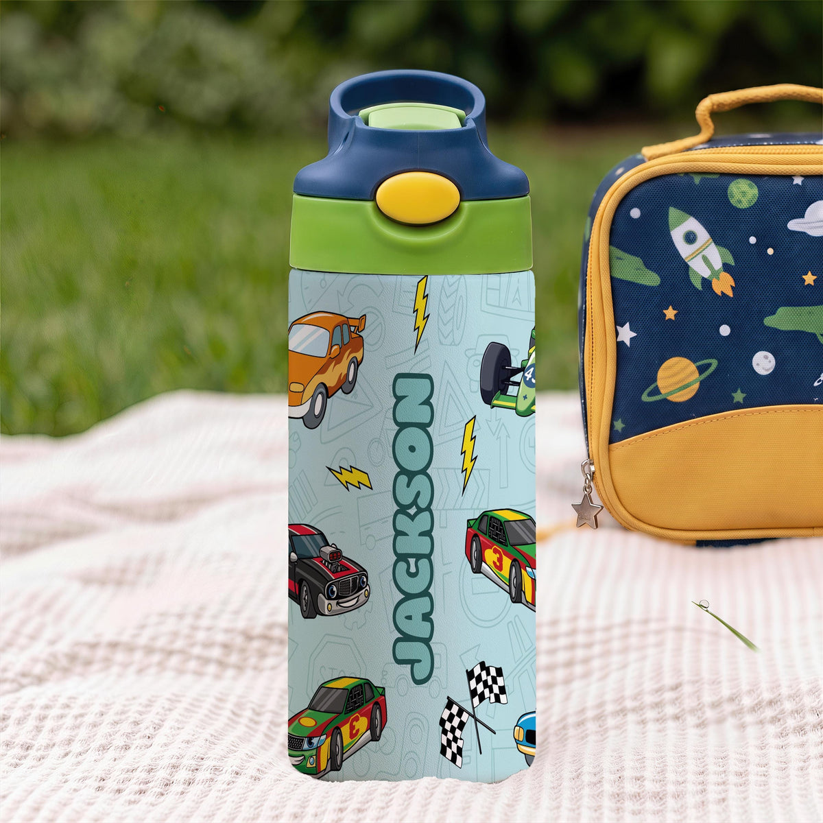 Personalized Kids Stainless Steel Tumbler, Custom Name Floral Water Bottle