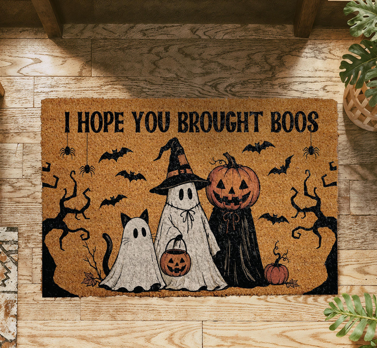 I Hope You Brought Boos Doormat, Spooky Ghost Halloween Welcome Mat