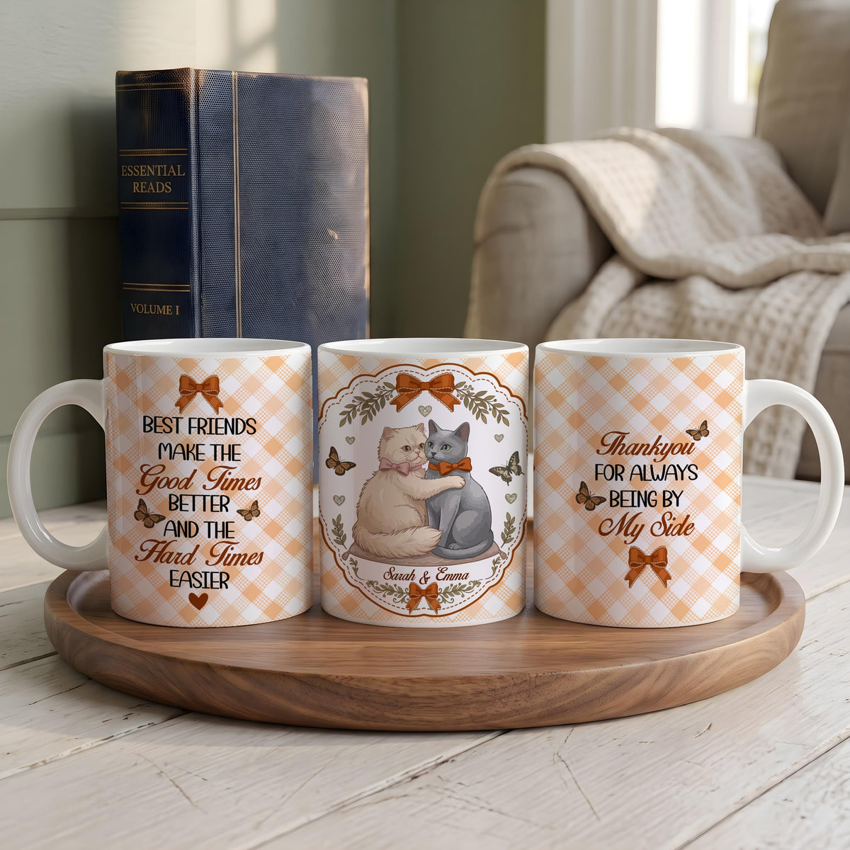 Personalized Best Friend Mug, Custom Bestie Hugging Cats Coffee Cup