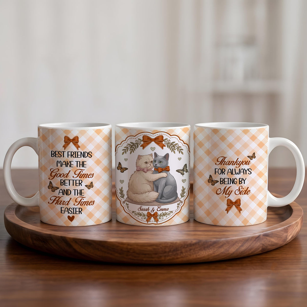Personalized Best Friend Mug, Custom Bestie Hugging Cats Coffee Cup