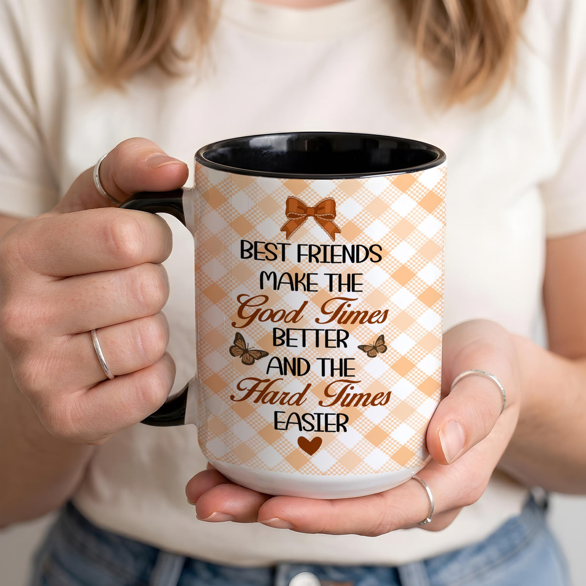 Personalized Best Friend Mug, Custom Bestie Hugging Cats Coffee Cup