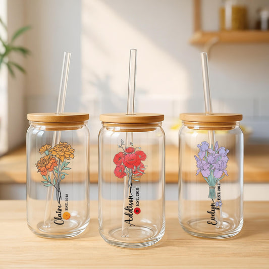 Personalized Birth Month Flower Can Glass Tumbler
