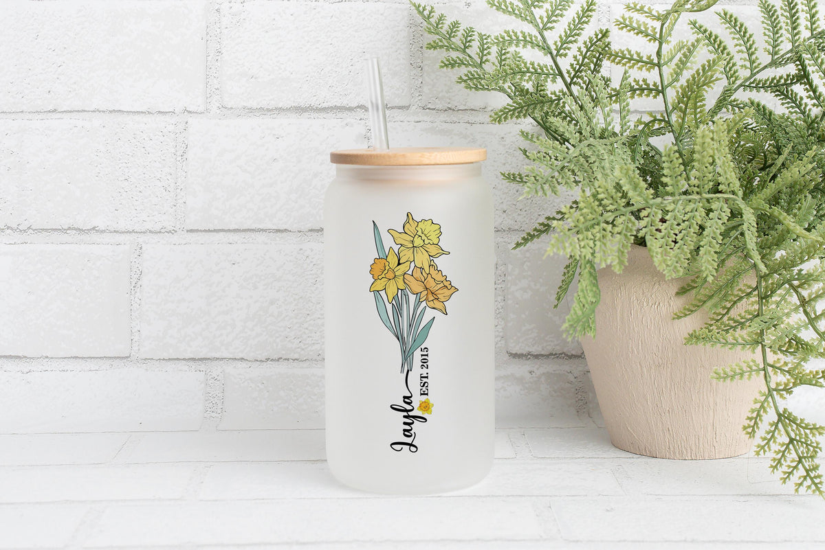 Personalized Birth Month Flower Can Glass Tumbler