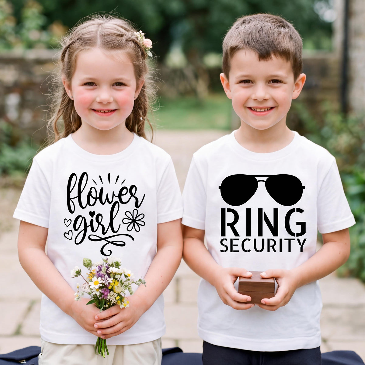 Flower Girl & Ring Security T-Shirt, Wedding Matching Kids Shirts, Petal Patrol and Ring Bearer Tees