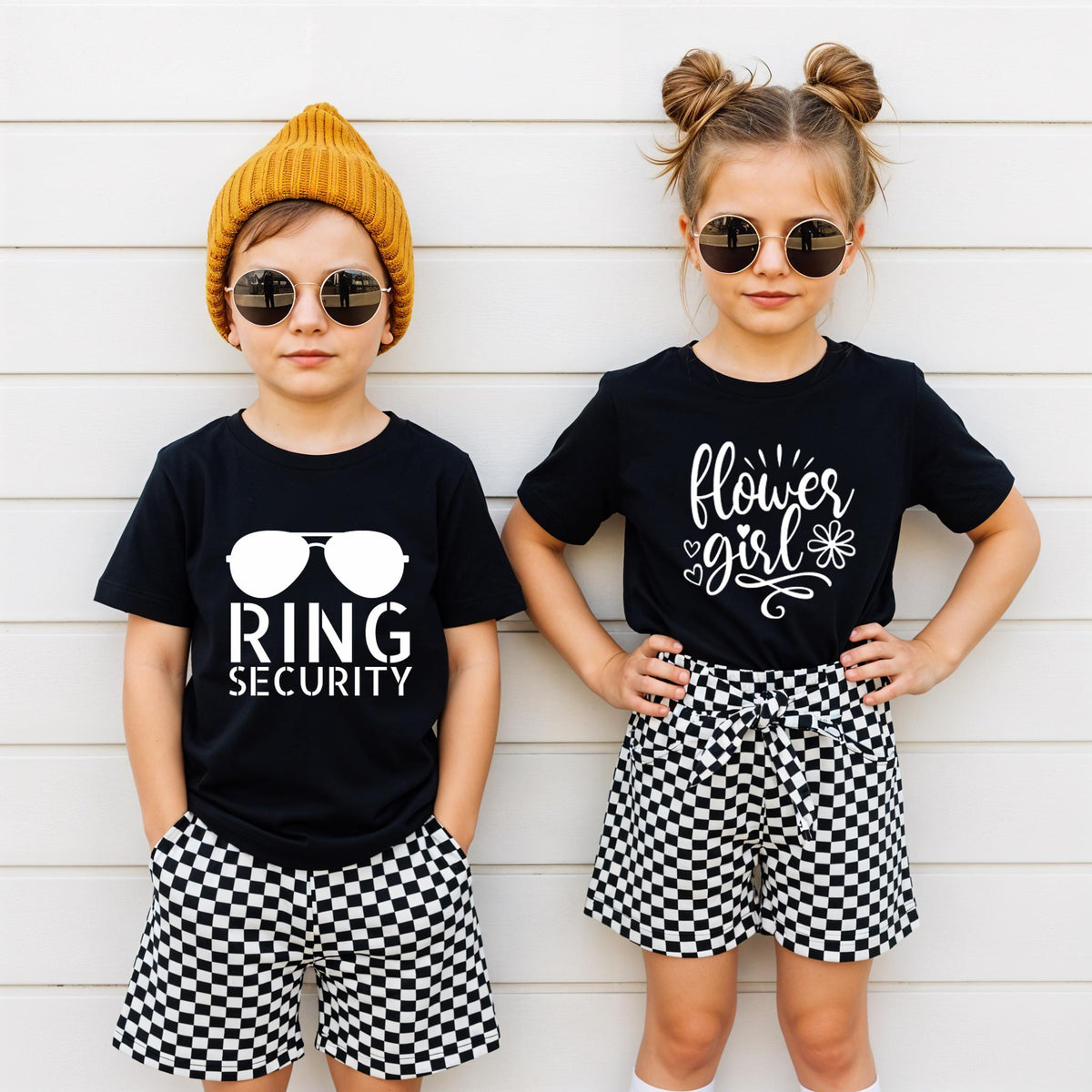 Flower Girl & Ring Security T-Shirt, Wedding Matching Kids Shirts, Petal Patrol and Ring Bearer Tees