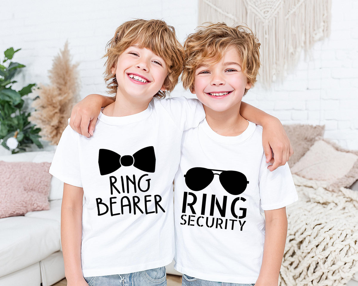 Flower Girl & Ring Security T-Shirt, Wedding Matching Kids Shirts, Petal Patrol and Ring Bearer Tees