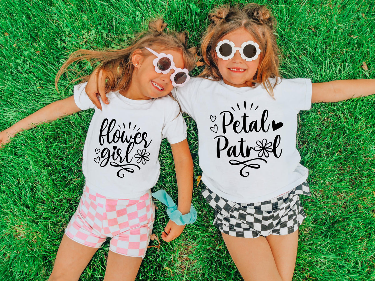 Flower Girl & Ring Security T-Shirt, Wedding Matching Kids Shirts, Petal Patrol and Ring Bearer Tees