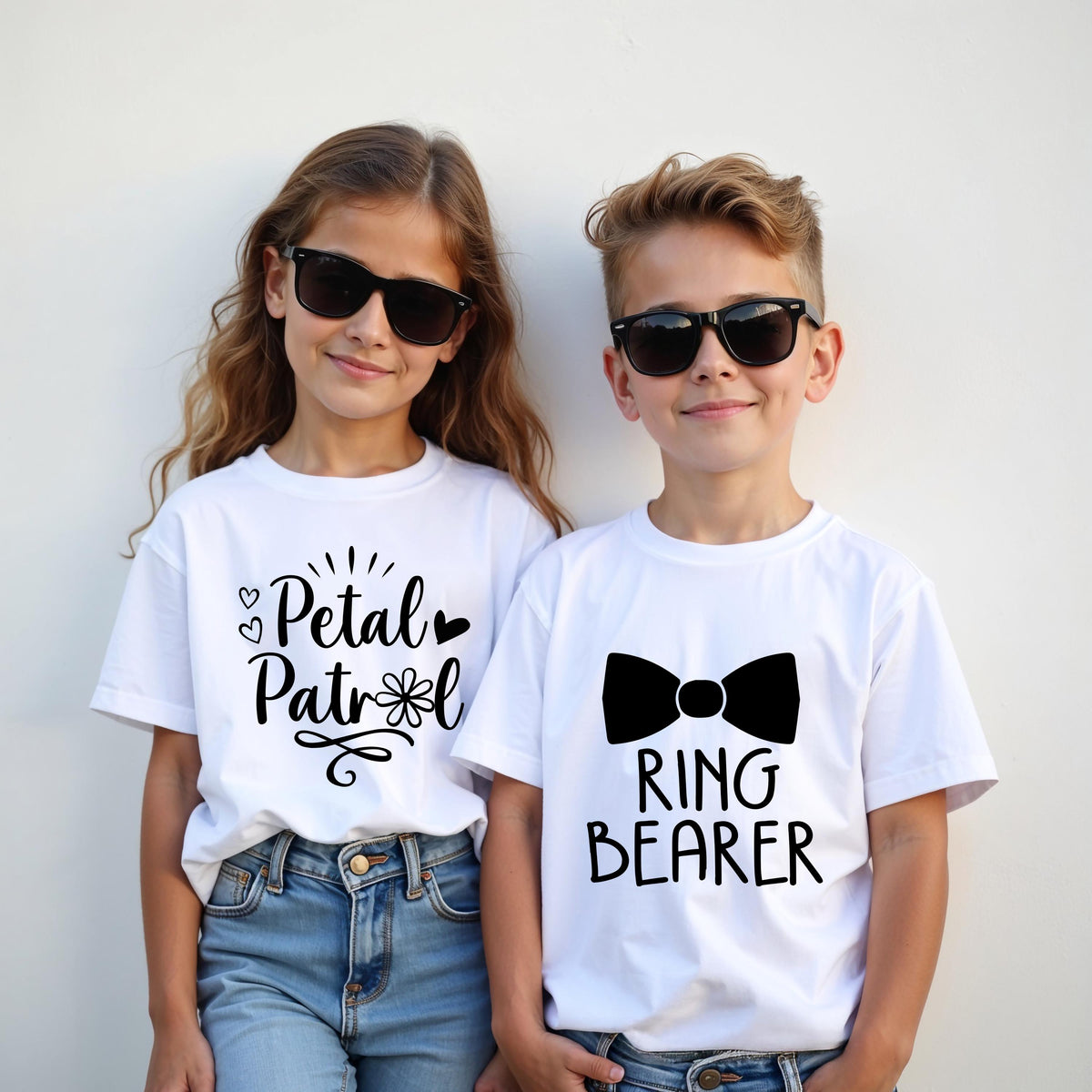 Flower Girl & Ring Security T-Shirt, Wedding Matching Kids Shirts, Petal Patrol and Ring Bearer Tees