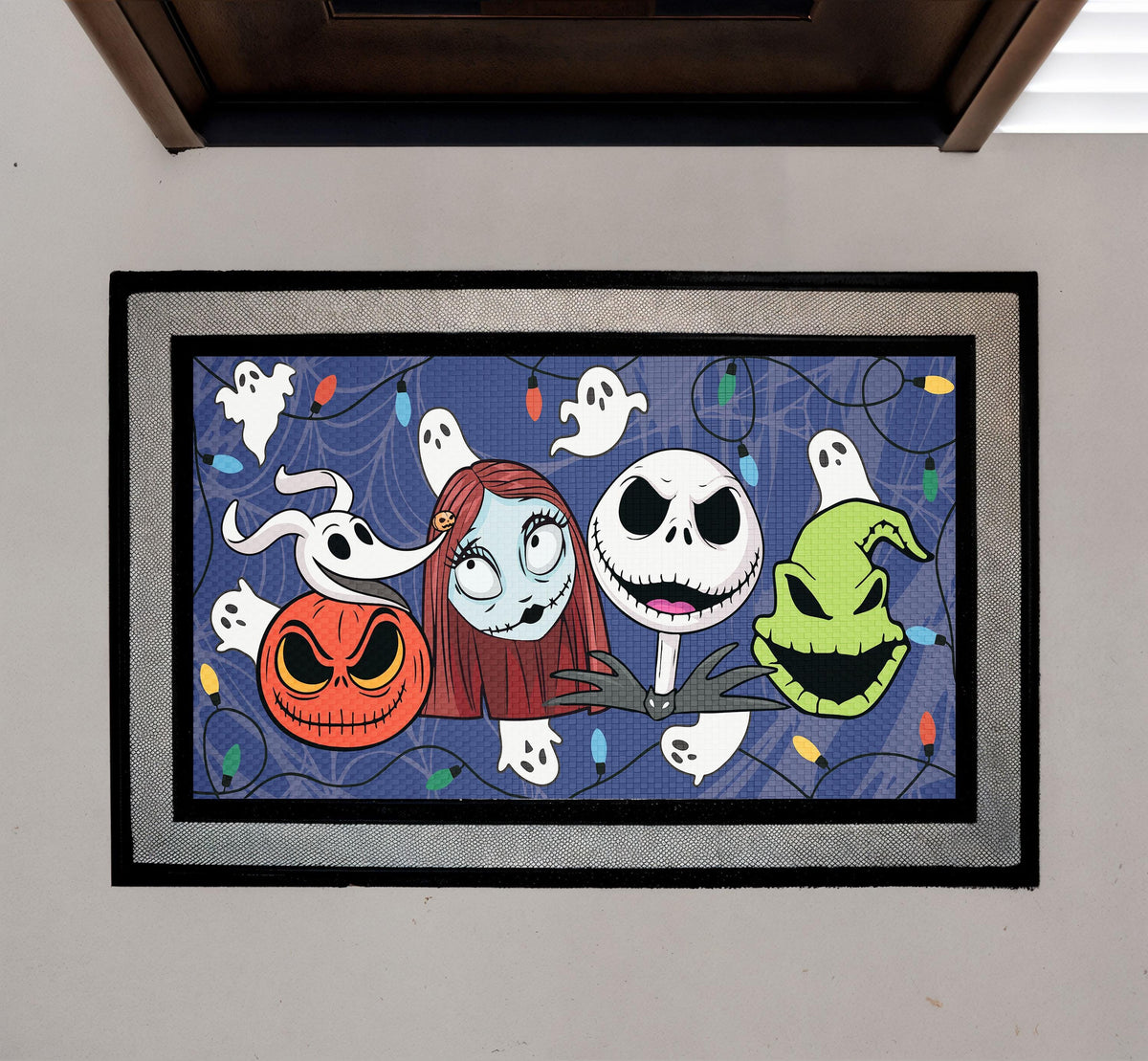 Spooky Halloween Town Doormat, Gothic Holiday Porch Decor Rug