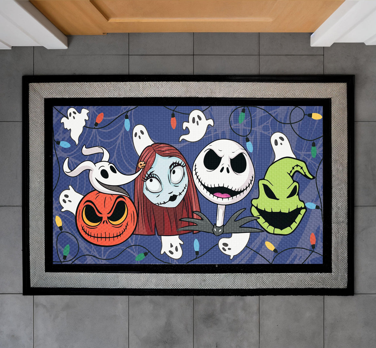 Spooky Halloween Town Doormat, Gothic Holiday Porch Decor Rug