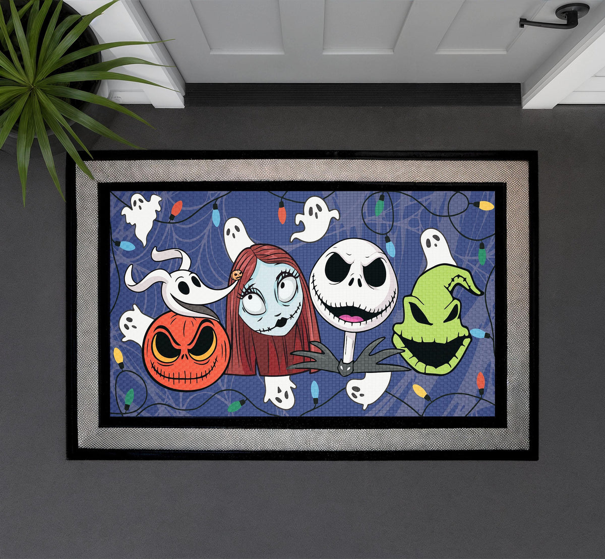 Spooky Halloween Town Doormat, Gothic Holiday Porch Decor Rug