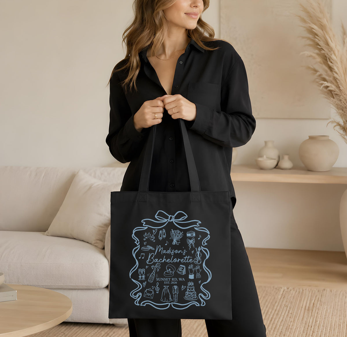 Personalized Bachelorette Party Tote Bag, Bridesmaid Matching Bridal Favors