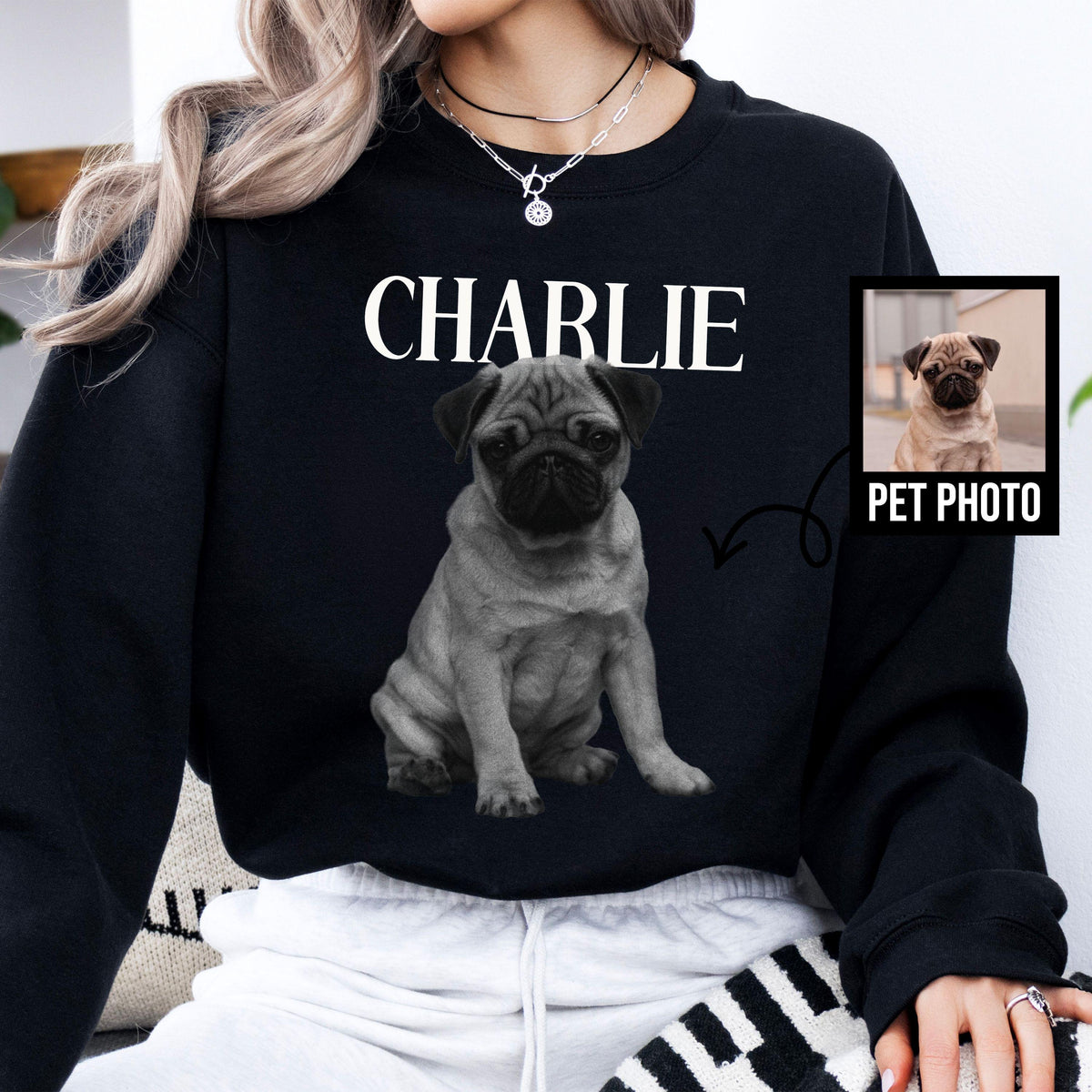 Custom Pet Photo Sweatshirt, Personalized Dog Name Crewneck, Custom Cat Portrait Sweater, Pet Memorial Gift, Pet Lover Gifts