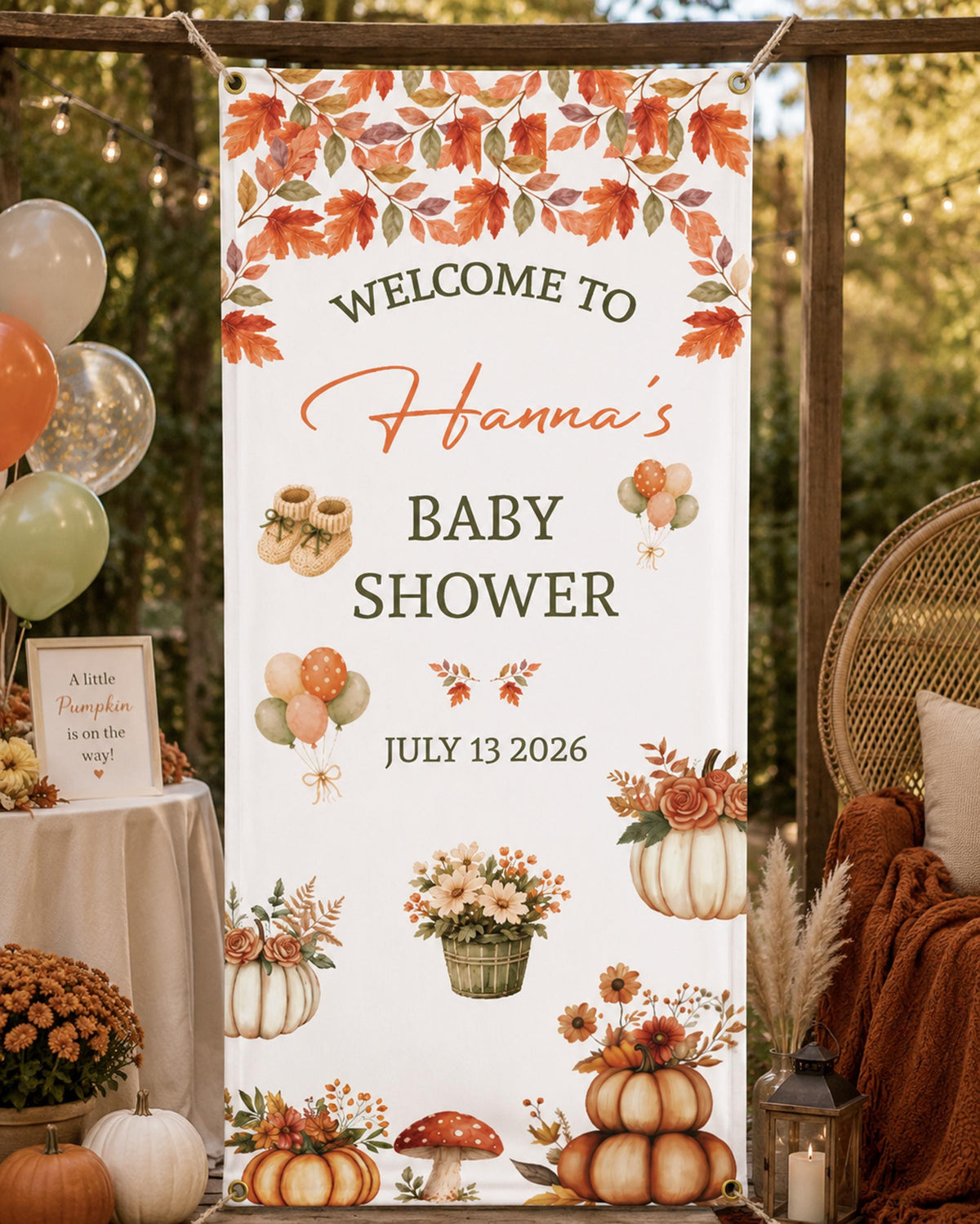 Fall Baby Shower Banner, Autumn Welcome Party Decor, Vinyl Material