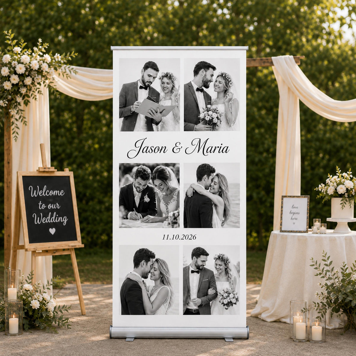 Customized Wedding Roll Up Banner, Engagement Banner Retractable Stand, Personalized Event Display
