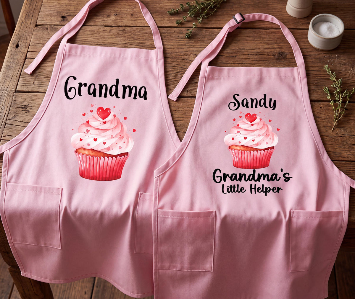Custom Grandma and Grandchild Apron, Mom and Daughter Matching Aprons, Cupcake Apron Set, Custom Family Aprons, Personalized Kids Apron