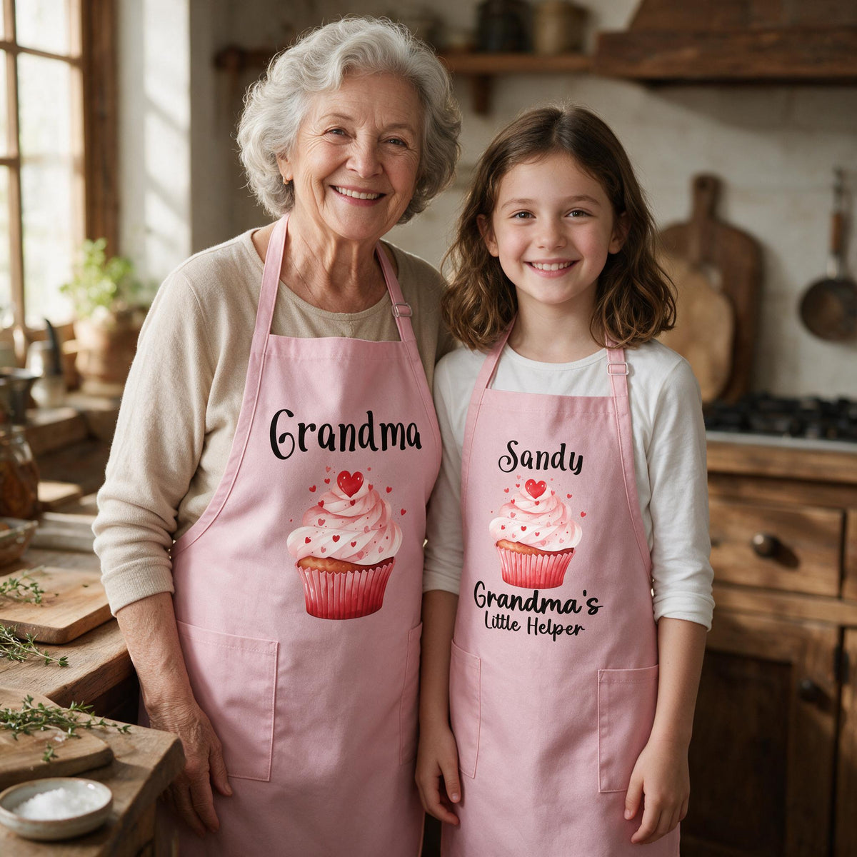 Custom Grandma and Grandchild Apron, Mom and Daughter Matching Aprons, Cupcake Apron Set, Custom Family Aprons, Personalized Kids Apron