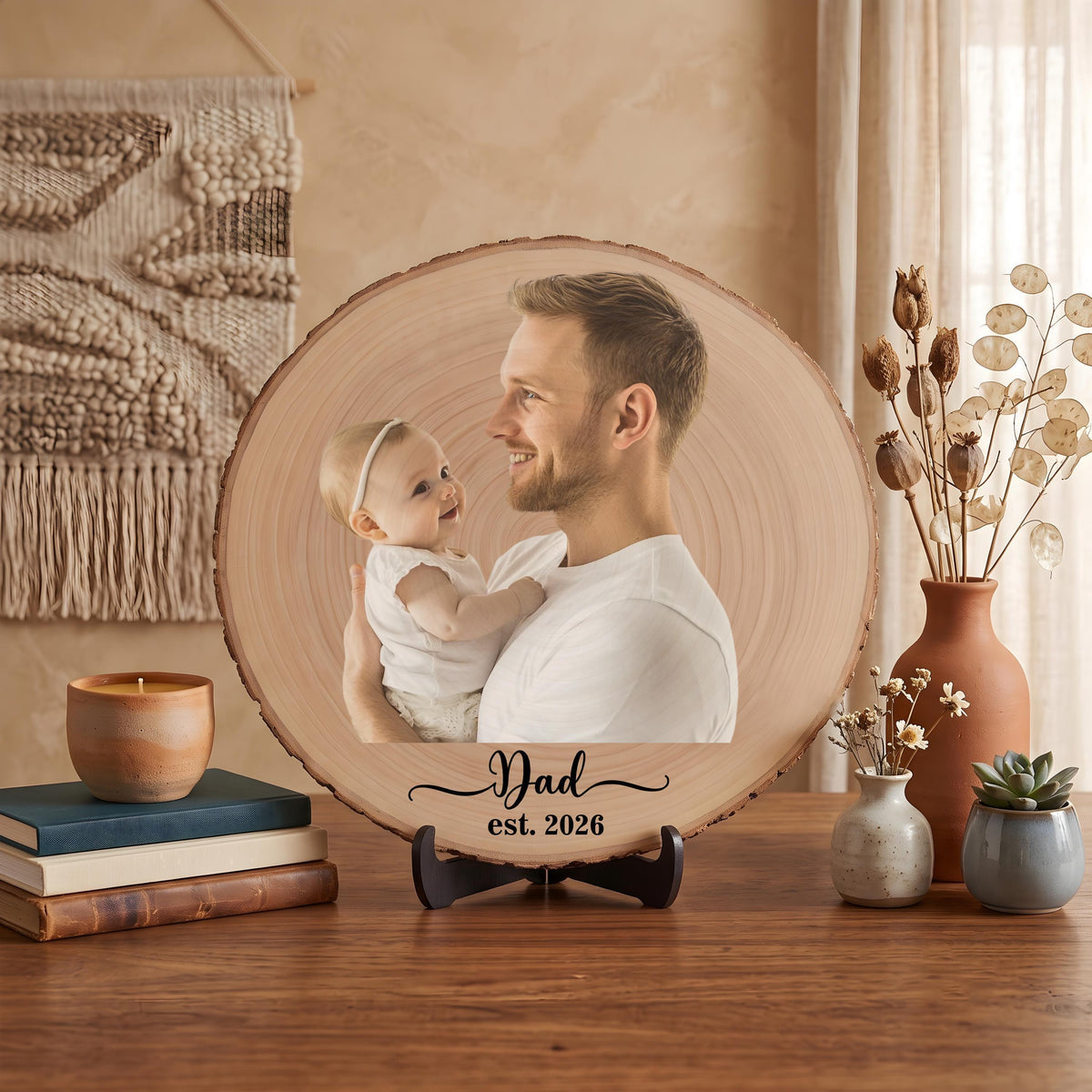Personalized Wedding Photo Wood Slice, Custom Engraved Couple Portrait Plaque