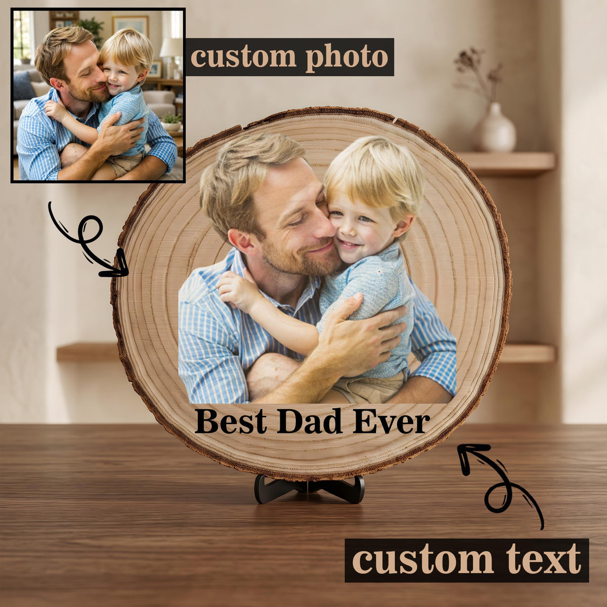 Personalized Wedding Photo Wood Slice, Custom Engraved Couple Portrait Plaque